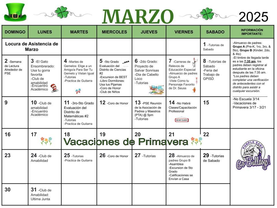  Calendario de Marzo